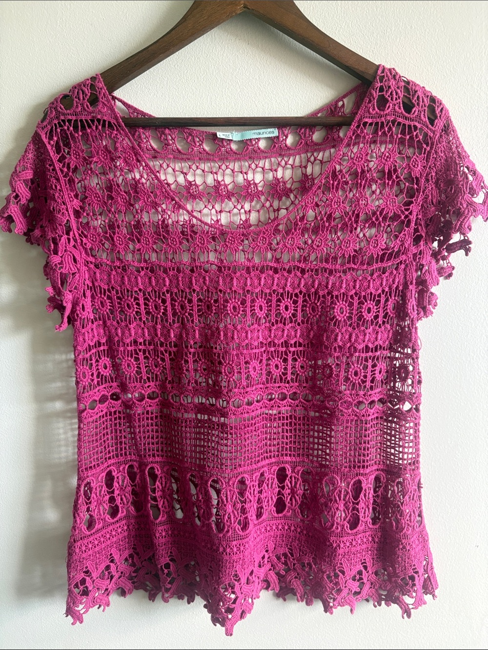 Maurices Fuchsia Crochet Lace Boho Festival Top Size‎ Large